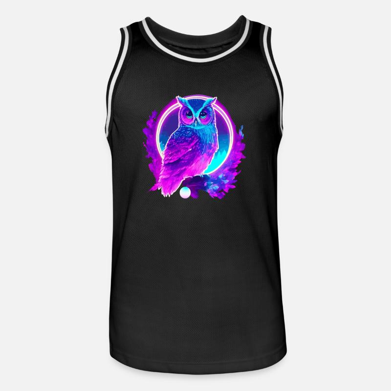 Eule Neon Moon Synthwave - Männer Basketball-Trikot - Schwarz/Weiß