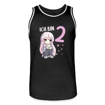 2 Jahre Mädchen Anime Kawaii Katze 2. Geburtstag - Männer Basketball-Trikot - Schwarz/Weiß - Vorne - AI Model Male 185 dark (185cm)