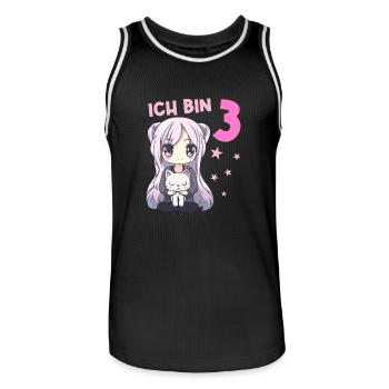 3 Jahre Mädchen Anime Kawaii Katze 3. Geburtstag - Männer Basketball-Trikot - Schwarz/Weiß - Vorne - AI Model Male 185 dark (185cm)