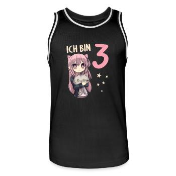 3 Jahre Mädchen Anime Kawaii Katze 3. Geburtstag - Männer Basketball-Trikot - Schwarz/Weiß - Vorne - AI Model Male 185 dark (185cm)