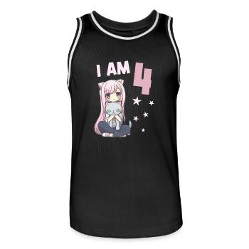 4 ans Fille Anime Kawaii Cat 4ème anniversaire - Maillot de basket Homme - noir/blanc - Devant - AI Model Male 185 dark (185cm)
