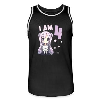 4 ans Fille Anime Kawaii Cat 4ème anniversaire - Maillot de basket Homme - noir/blanc - Devant - AI Model Male 185 dark (185cm)