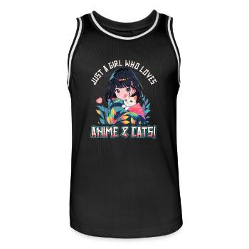 Kawaii Manga Juste une fille qui aime l’anime et les chats - Maillot de basket Homme - noir/blanc - Devant - AI Model Male 185 dark (185cm)