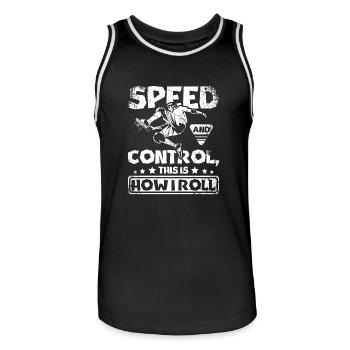 Vitesse et contrôle c’est comme ça que je roule Skateboard - Maillot de basket Homme - noir/blanc - Devant - AI Model Male 185 dark (185cm)