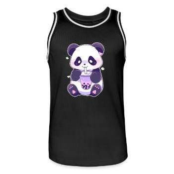 Kawaii Panda trinkt Boba Bubble Tea Chibi - Männer Basketball-Trikot - Schwarz/Weiß - Vorne - AI Model Male 185 dark (185cm)