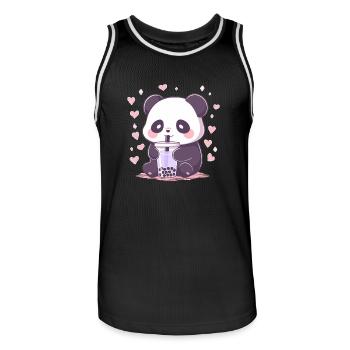 Kawaii Panda trinkt Boba Bubble Tea Chibi - Männer Basketball-Trikot - Schwarz/Weiß - Vorne - AI Model Male 185 dark (185cm)