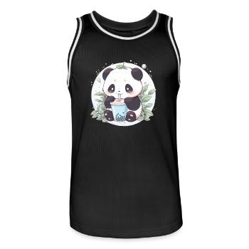 Kawaii Panda trinkt Boba Bubble Tea Chibi - Männer Basketball-Trikot - Schwarz/Weiß - Vorne - AI Model Male 185 dark (185cm)