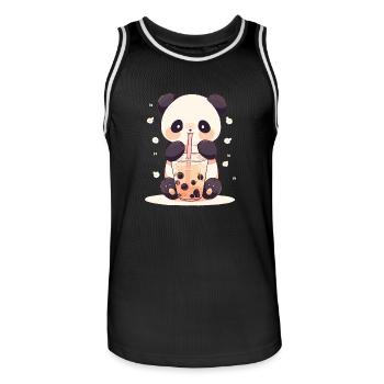 Kawaii Panda trinkt Boba Bubble Tea Chibi - Männer Basketball-Trikot - Schwarz/Weiß - Vorne - AI Model Male 185 dark (185cm)