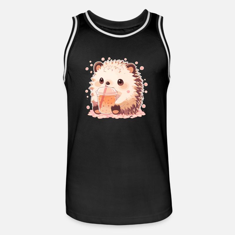 Kawaii Hedgehog Drinks Boba Bubble Tea Chibi - Men's Basketball Jersey - black/white