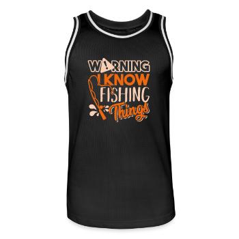 Fishing Warning I Know Fishing Things - Men's Basketball Jersey - black/white - Front - AI Model Male 185 dark (185cm)