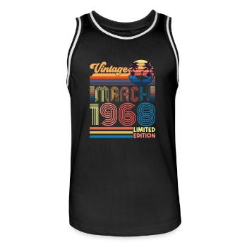 Geburtstag März 1968.Geschenk März 1968.März 1968 - Männer Basketball-Trikot - Schwarz/Weiß - Vorne - AI Model Male 185 dark (185cm)
