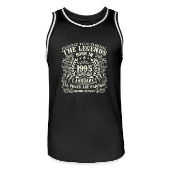 January 1995 Anniversary 1995 January Year - Men's Basketball Jersey - black/white - Front - AI Model Male 185 dark (185cm)