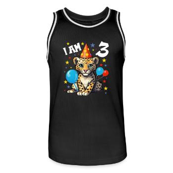 Ich bin 3 Jahre alt Leoparde Leopard 3. Geburtstag - Männer Basketball-Trikot - Schwarz/Weiß - Vorne - AI Model Male 185 dark (185cm)