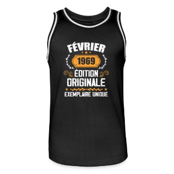 Cadeau 55e Anniversaire Nées En Février 1969 - Maillot de basket Homme - noir/blanc - Devant - AI Model Male 185 dark (185cm)