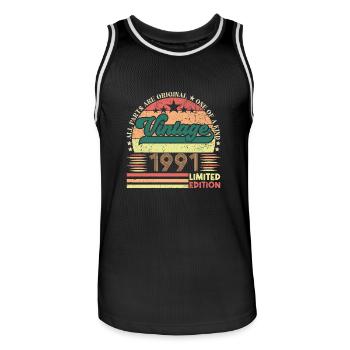 Cadeau d’anniversaire Retro 1991. Vintage 1991. - Maillot de basket Homme - noir/blanc - Devant - AI Model Male 185 dark (185cm)