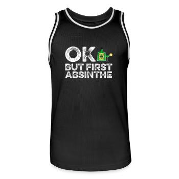 OK But First Absinthe T-Shirt Funny Drinking Wine - Men's Basketball Jersey - black/white - Front - AI Model Male 185 dark (185cm)