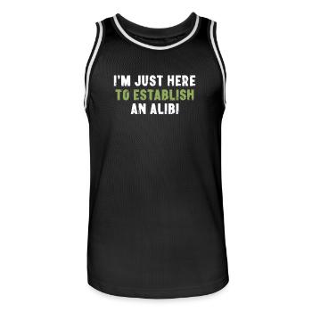 I'm Just Here To Establish An Alibi Sarkasmus - Männer Basketball-Trikot - Schwarz/Weiß - Vorne - AI Model Male 185 dark (185cm)