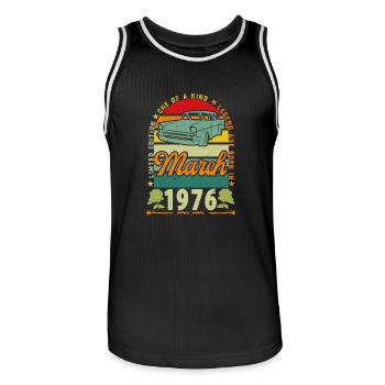 anniversaire mars 1976, Mars 1976, March 1976. - Maillot de basket Homme - noir/blanc - Devant - AI Model Male 185 dark (185cm)