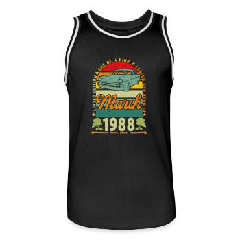 anniversaire mars 1988, Mars 1988, March 1988. - Maillot de basket Homme - noir/blanc - Devant - AI Model Male 185 dark (185cm)
