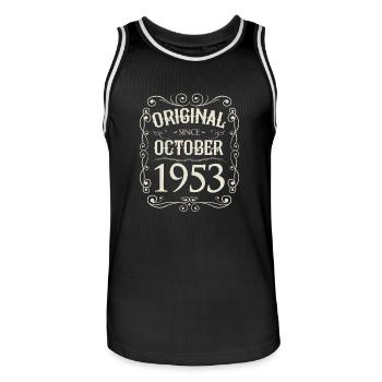 Vintage - Original since Oktober 1953 Geburtstag - Männer Basketball-Trikot - Schwarz/Weiß - Vorne - AI Model Male 185 dark (185cm)