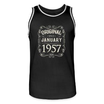 Vintage - Original since Januar 1957 Geburtstag - Männer Basketball-Trikot - Schwarz/Weiß - Vorne - AI Model Male 185 dark (185cm)