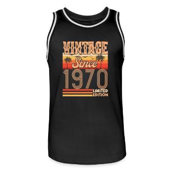 anniversaire 1970. Vintage né en 1970 anniversaire - Maillot de basket Homme - noir/blanc - Devant - AI Model Male 185 dark (185cm)