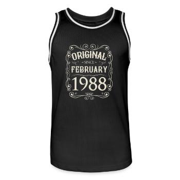 Vintage - Original since Februar 1988 Geburtstag - Männer Basketball-Trikot - Schwarz/Weiß - Vorne - AI Model Male 185 dark (185cm)