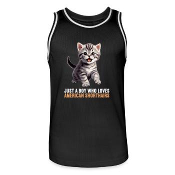 Chat Chats American Shorthair - Maillot de basket Homme - noir/blanc - Devant - AI Model Male 185 dark (185cm)