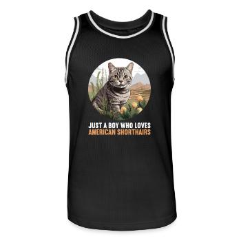 Chat Chats American Shorthair - Maillot de basket Homme - noir/blanc - Devant - AI Model Male 185 dark (185cm)