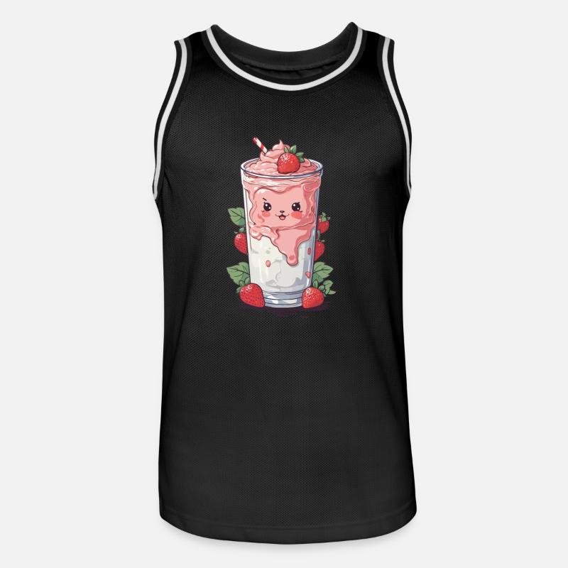 Fraises Mignon Milkshake Kawaii Fun - Maillot de basket Homme - noir/blanc