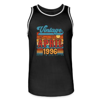 Avril 1996, Cadeau Anniversaire Vintage avril 1996 - Maillot de basket Homme - noir/blanc - Devant - AI Model Male 185 dark (185cm)