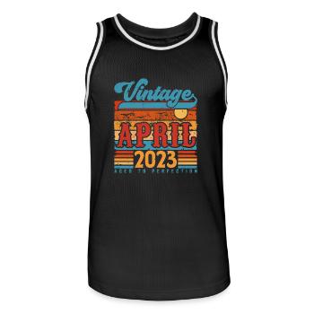 Avril 2023, Cadeau Anniversaire Vintage avril 2023 - Maillot de basket Homme - noir/blanc - Devant - AI Model Male 185 dark (185cm)
