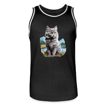 Chaton Nebelung Chat Nebelung - Maillot de basket Homme - noir/blanc - Devant - AI Model Male 185 dark (185cm)