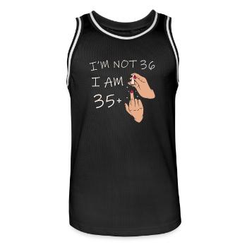 Im Not 36, I Am 35 Plus 1 Middle Finger, 36th - Men's Basketball Jersey - black/white - Front - AI Model Male 185 dark (185cm)