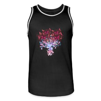 arbre, printemps, insectes, papillons, nature - Maillot de basket Homme - noir/blanc - Devant - AI Model Male 185 dark (185cm)