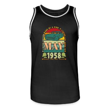 Geburtstagsgeschenk Mai 1958, Mai 1958, Mai 1958. - Männer Basketball-Trikot - Schwarz/Weiß - Vorne - AI Model Male 185 dark (185cm)
