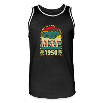 cadeau anniversaire mai 1950, mai 1950, May 1950. - Maillot de basket Homme - noir/blanc - Devant - AI Model Male 185 dark (185cm)