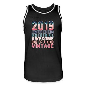 Limited Edition Since 2019 Birthday Vintage 2019 - Men's Basketball Jersey - black/white - Front - AI Model Male 185 dark (185cm)