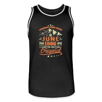 June 1986 Original Born June 1986 Birthday - Men's Basketball Jersey - black/white - Front - AI Model Male 185 dark (185cm)