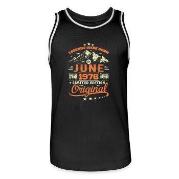 June 1976 Original Born June 1976 Birthday - Men's Basketball Jersey - black/white - Front - AI Model Male 185 dark (185cm)