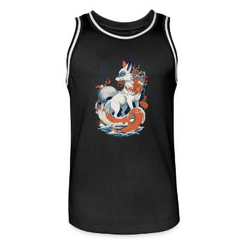 Vintage Ukiyo-E Kunst Japanische Kitsune Fuchs - Männer Basketball-Trikot - Schwarz/Weiß - Vorne - AI Model Male 185 dark (185cm)