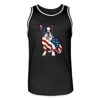 Boston Terrier Dog 4 juillet Drapeau américain Cadeaux - Maillot de basket Homme - noir/blanc - Devant - AI Model Male 185 dark (185cm)