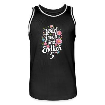 Birthday Gift 5 Years Children's Birthday - Men's Basketball Jersey - black/white - Front - AI Model Male 185 dark (185cm)