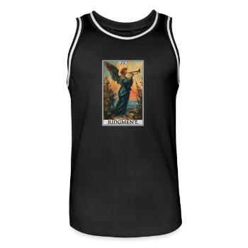 Tarotkarten Tarotkarte 20 Judgment Gericht - Männer Basketball-Trikot - Schwarz/Weiß - Vorne - AI Model Male 185 dark (185cm)