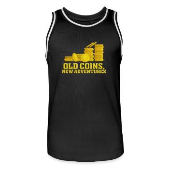 Old Coins New Adventures Numismatics - Men's Basketball Jersey - black/white - Front - AI Model Male 185 dark (185cm)