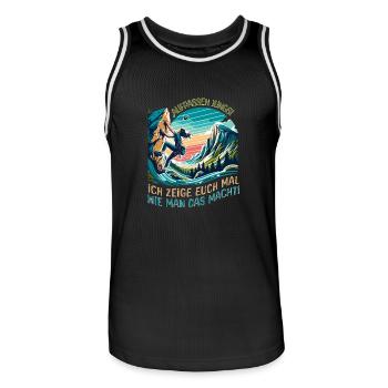 Abenteuer Bouldern – Kletter-Design für Frauen - Männer Basketball-Trikot - Schwarz/Weiß - Vorne - AI Model Male 185 dark (185cm)
