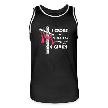 Christian Faith - 1 Cross 3 Nails 4 Given Message - Men's Basketball Jersey - black/white - Front - AI Model Male 185 dark (185cm)