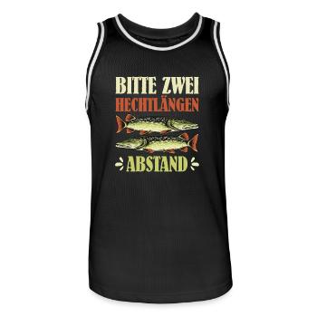 Angler BITTE ZWEI HECHT LÄNGEN ABSTAND Lustiges - Männer Basketball-Trikot - Schwarz/Weiß - Vorne - AI Model Male 185 dark (185cm)