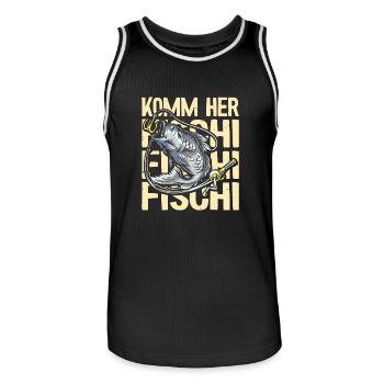 Angeln Hobby KOMM HER FISCHI FISCHI FISCHI Lustig - Männer Basketball-Trikot - Schwarz/Weiß - Vorne - AI Model Male 185 dark (185cm)