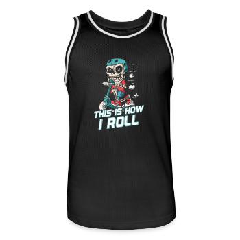 So Rolle Ich: Skater-Skelett auf Roller - Männer Basketball-Trikot - Schwarz/Weiß - Vorne - AI Model Male 185 dark (185cm)
